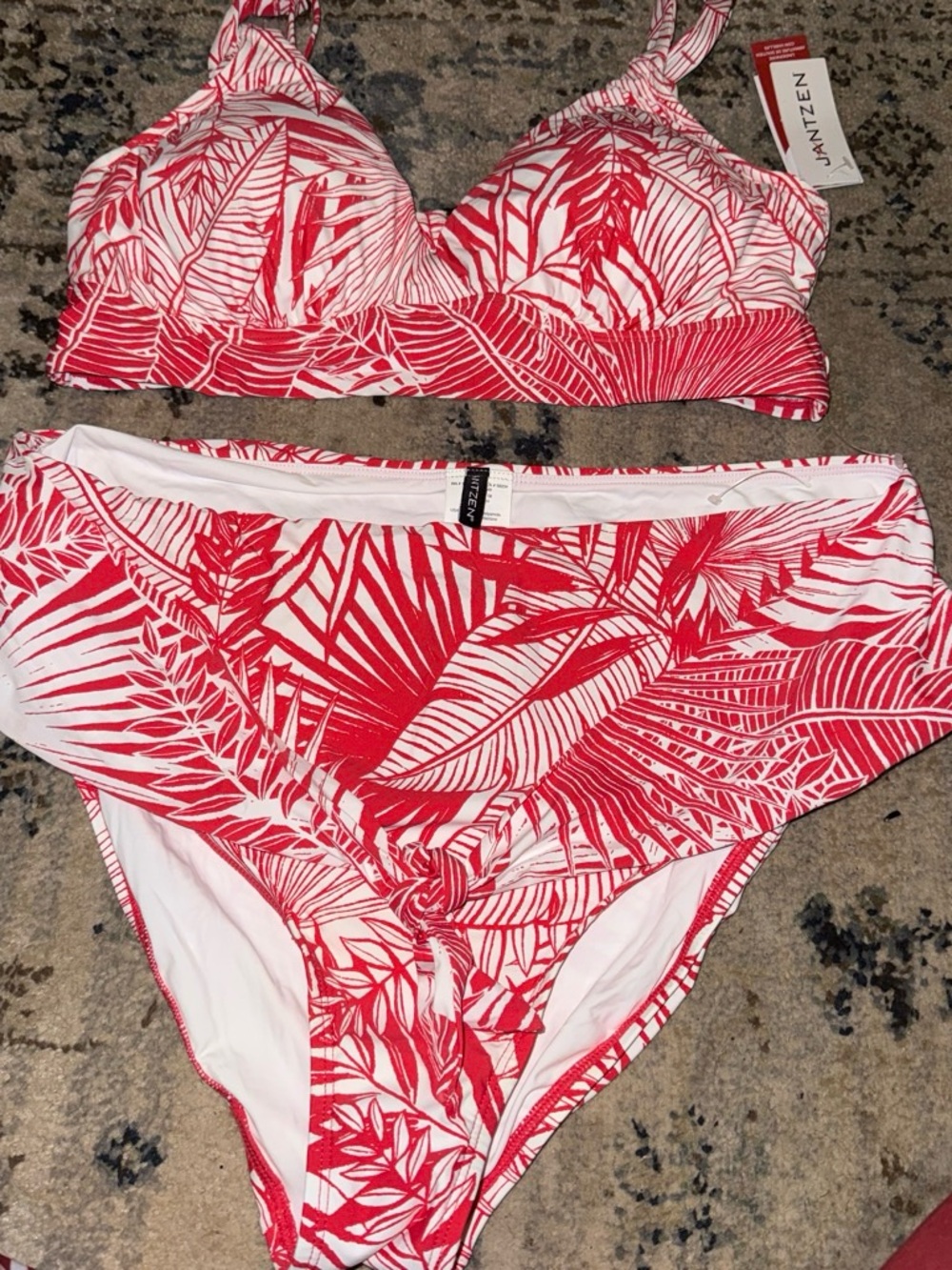 Jantzen White Bikini Bottom with Red Tropical Trim